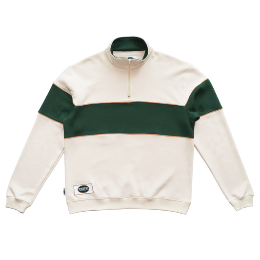 Pinner's Golf - OG Patch Striped Quarter Zip Sweatshirt (Cream/Pinner's Green)