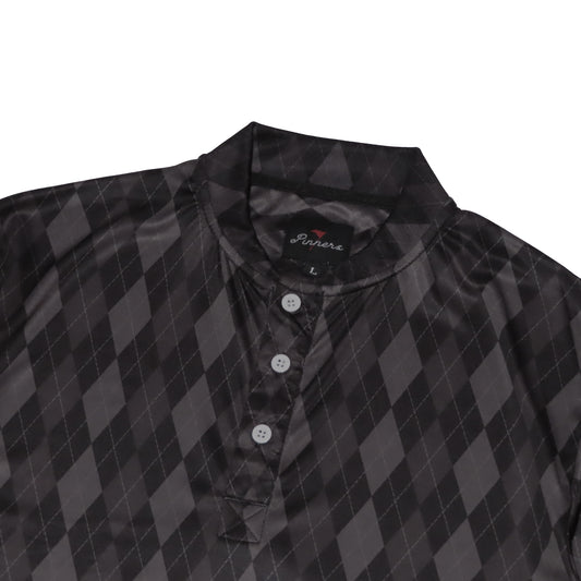 Pinner's Golf - Vintage Slim Fit Short Sleeve Henley Shirt (Black Argyle)