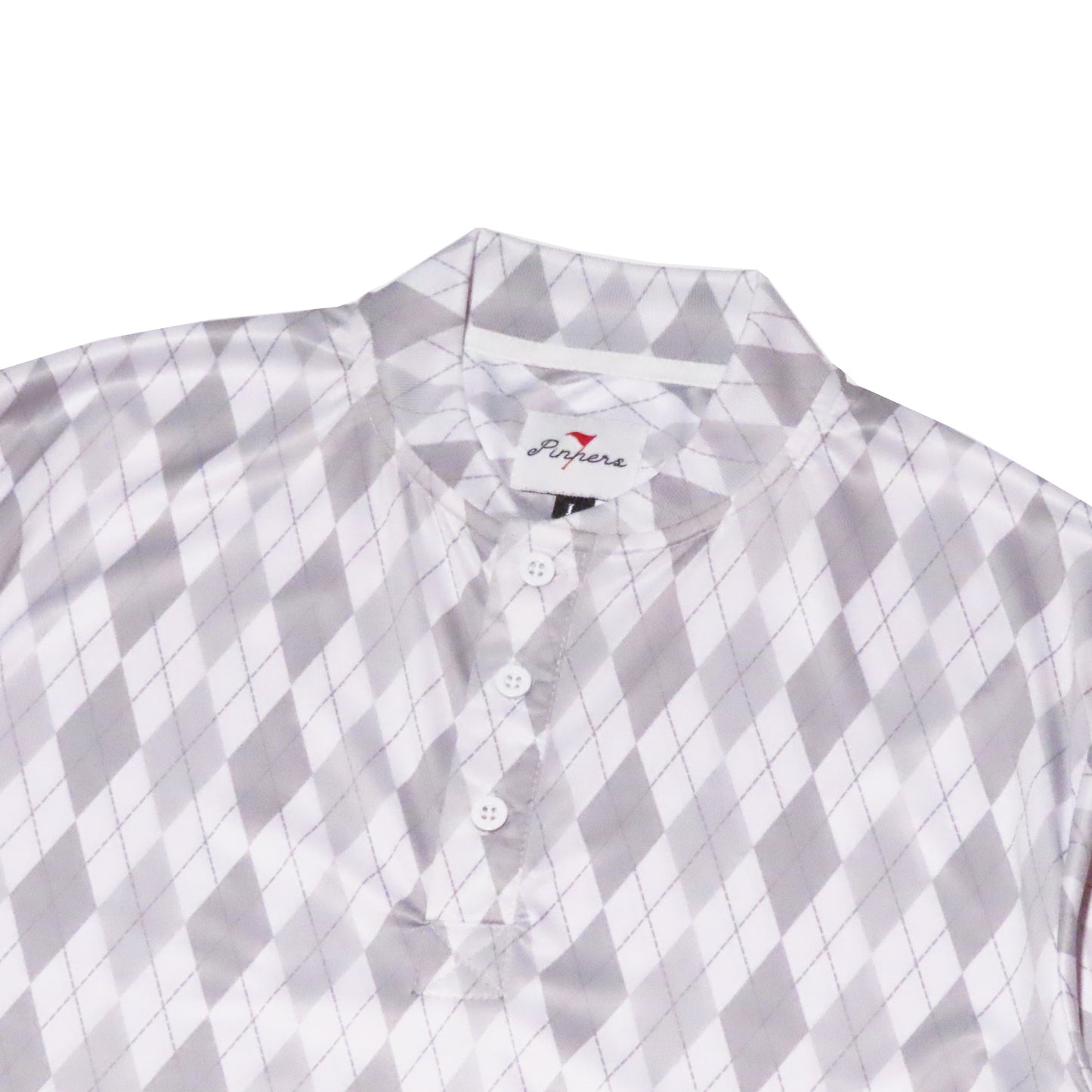 Pinner's Golf - Vintage Slim Fit Short Sleeve Henley Shirt (White Argyle)