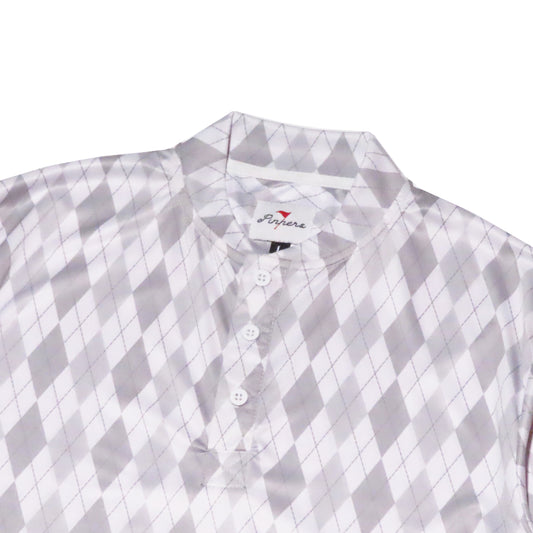 Pinner's Golf - Vintage Slim Fit Short Sleeve Henley Shirt (White Argyle)