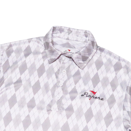 Pinner's Golf - Pin High Argyle Slim Fit Short Sleeve Polo Shirt (White)