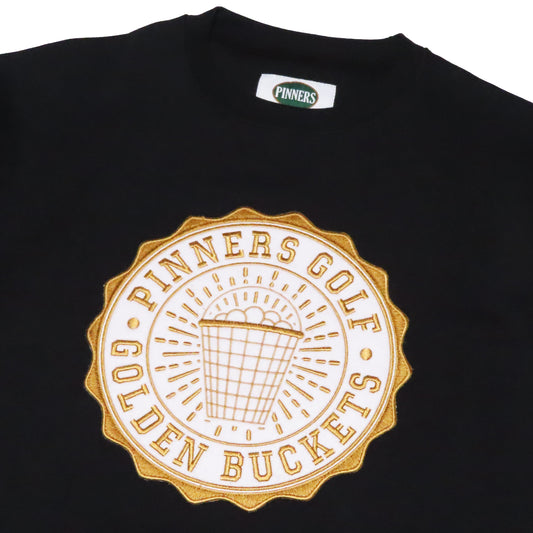 Pinner's Golf - Golden Buckets Badge Kangaroo Crewneck Sweatshirt (Black)