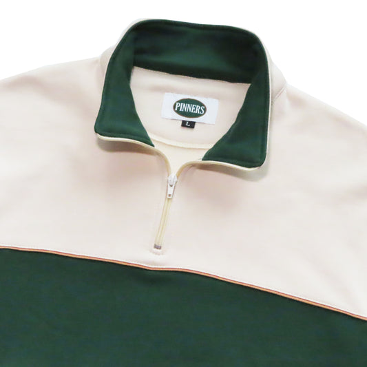 Pinner's Golf - OG Patch Striped Quarter Zip Sweatshirt (Cream/Pinner's Green)