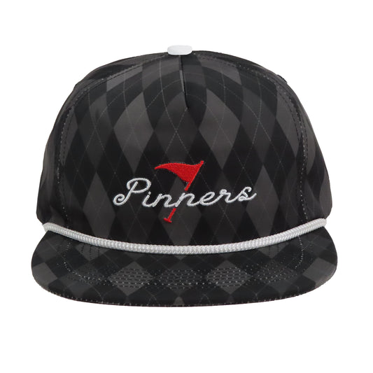 Pinner's Golf - Pin High Argyle Nylon Five Panel Rope Hat (Black)