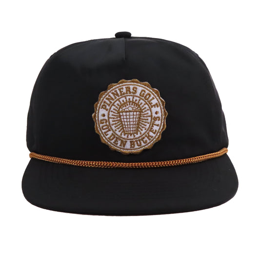 Pinner's Golf - Golden Buckets Badge Nylon Five Panel Rope Hat (Black)