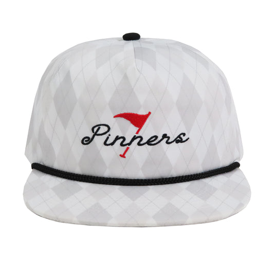 Pinner's Golf - Pin High Argyle Nylon Five Panel Rope Hat (White)