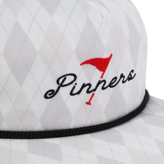 Pinner's Golf - Pin High Argyle Nylon Five Panel Rope Hat (White)