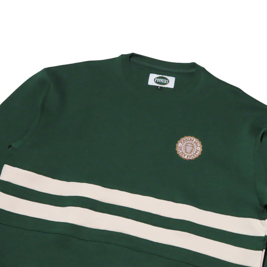 Pinner's Golf - Golden Buckets Badge Striped Crewneck Sweatshirt (Pinner's Green)