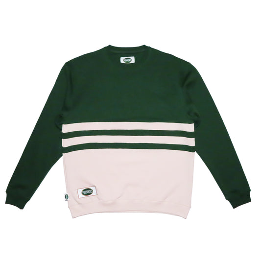 Pinner's Golf - OG Patch Striped Crewneck Sweatshirt (Pinner's Green/Cream)