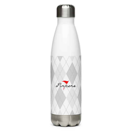 Pinner's Golf - Pin High Argyle Stainless Steel Water Bottle (White)