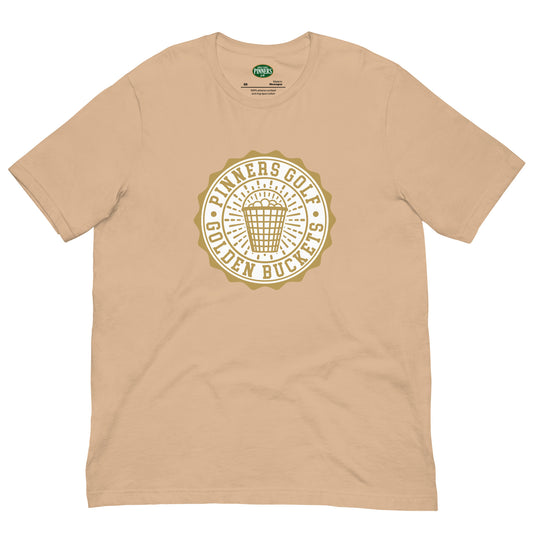 Pinner's Golf - Golden Buckets Badge Premium Short Sleeve T-Shirt (Sand)