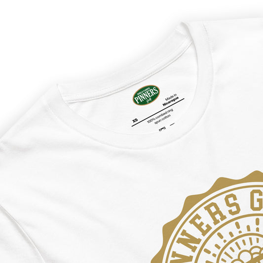 Pinner's Golf - Golden Buckets Badge Premium Short Sleeve T-Shirt (White)